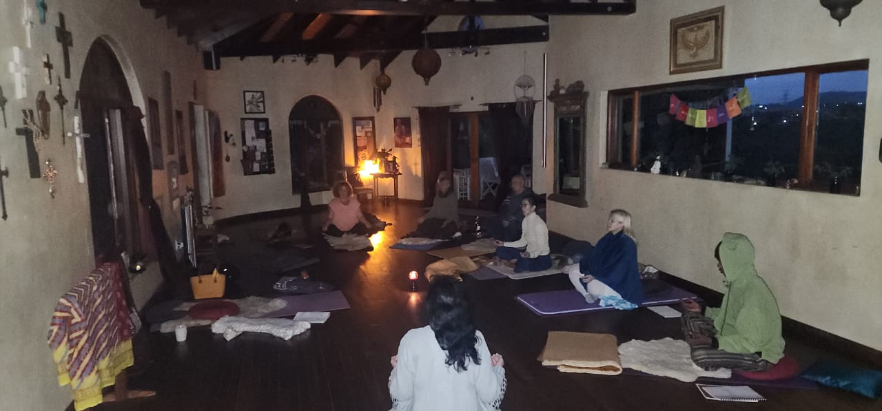 Group meditation and healing practice during retreat